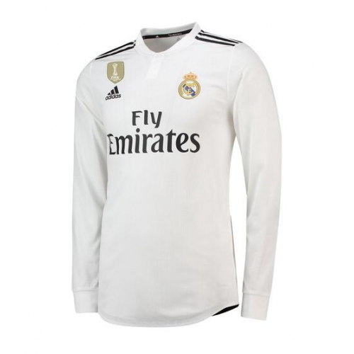 Real Madrid 18/19 Long Sleeve Home Soccer Jersey Shirt with Champtions Badge